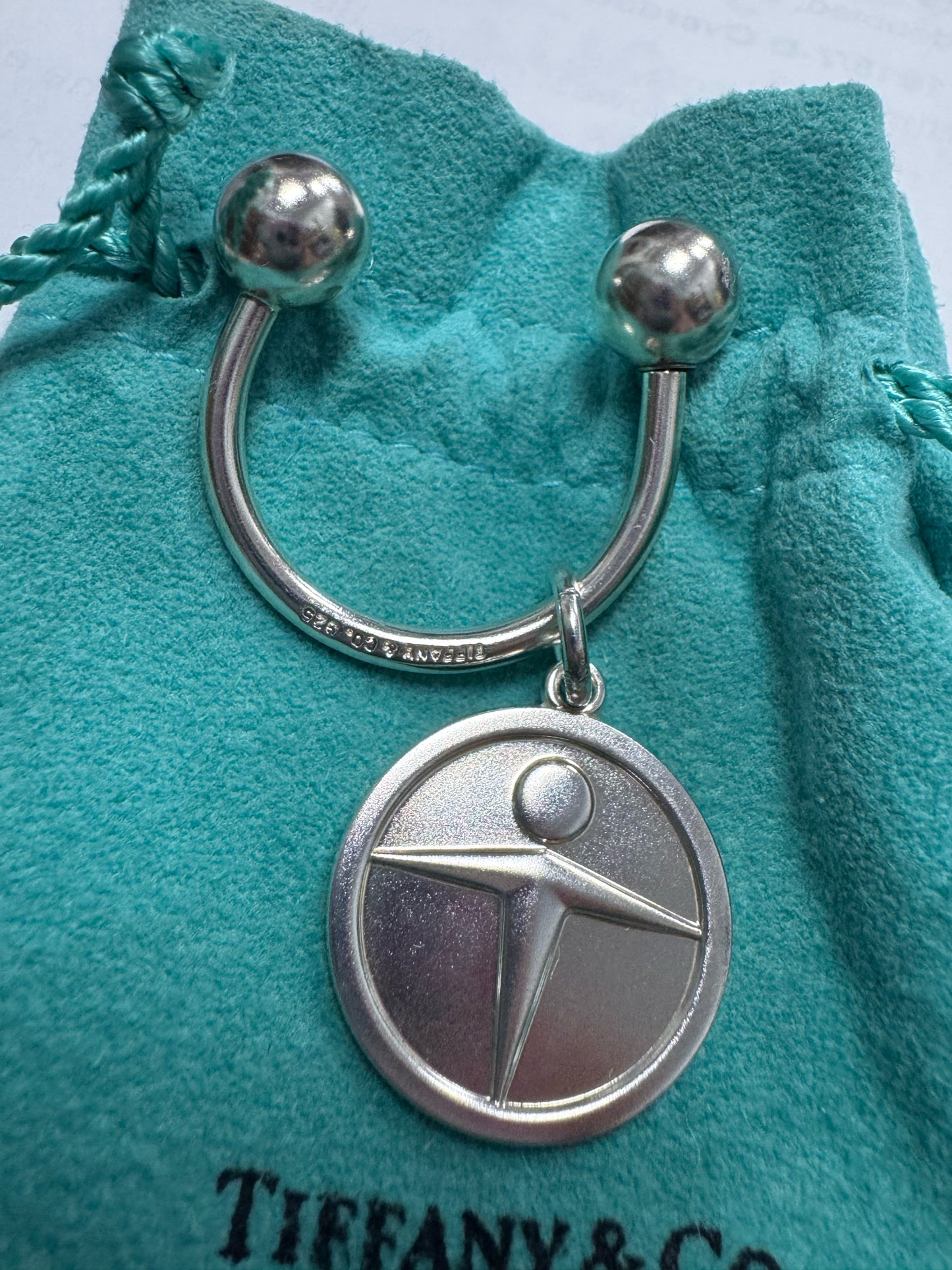 Tiffany & Co 925 Sterling Silver Horseshoe Key Ring Manpower Logo Screw Off Ball
