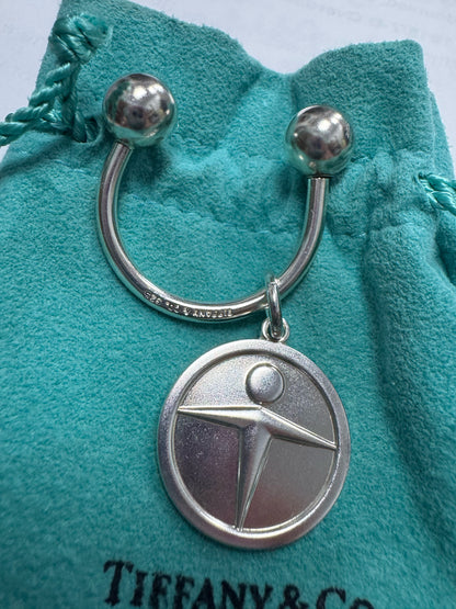 Tiffany & Co 925 Sterling Silver Horseshoe Key Ring Manpower Logo Screw Off Ball