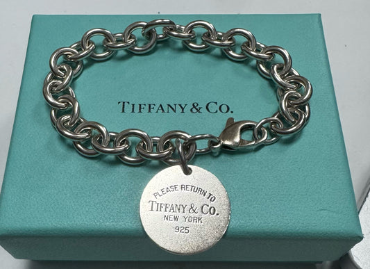 Tiffany & Co. 925 Sterling Silver Bracelet Return To Tiffany Round Tag 7.5"