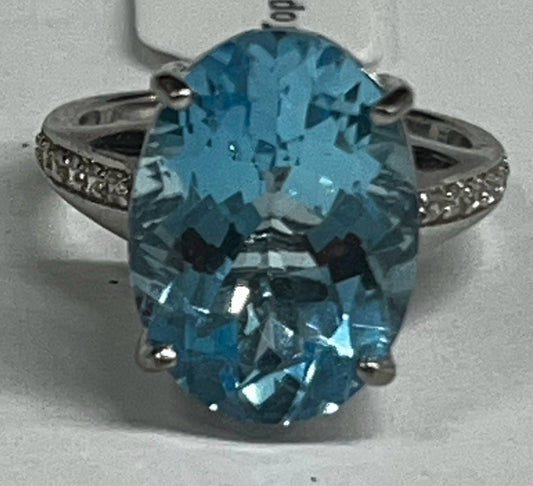 Sterling Silver Blue Topaz White Zircon Ring New w Tags JTV Size 9