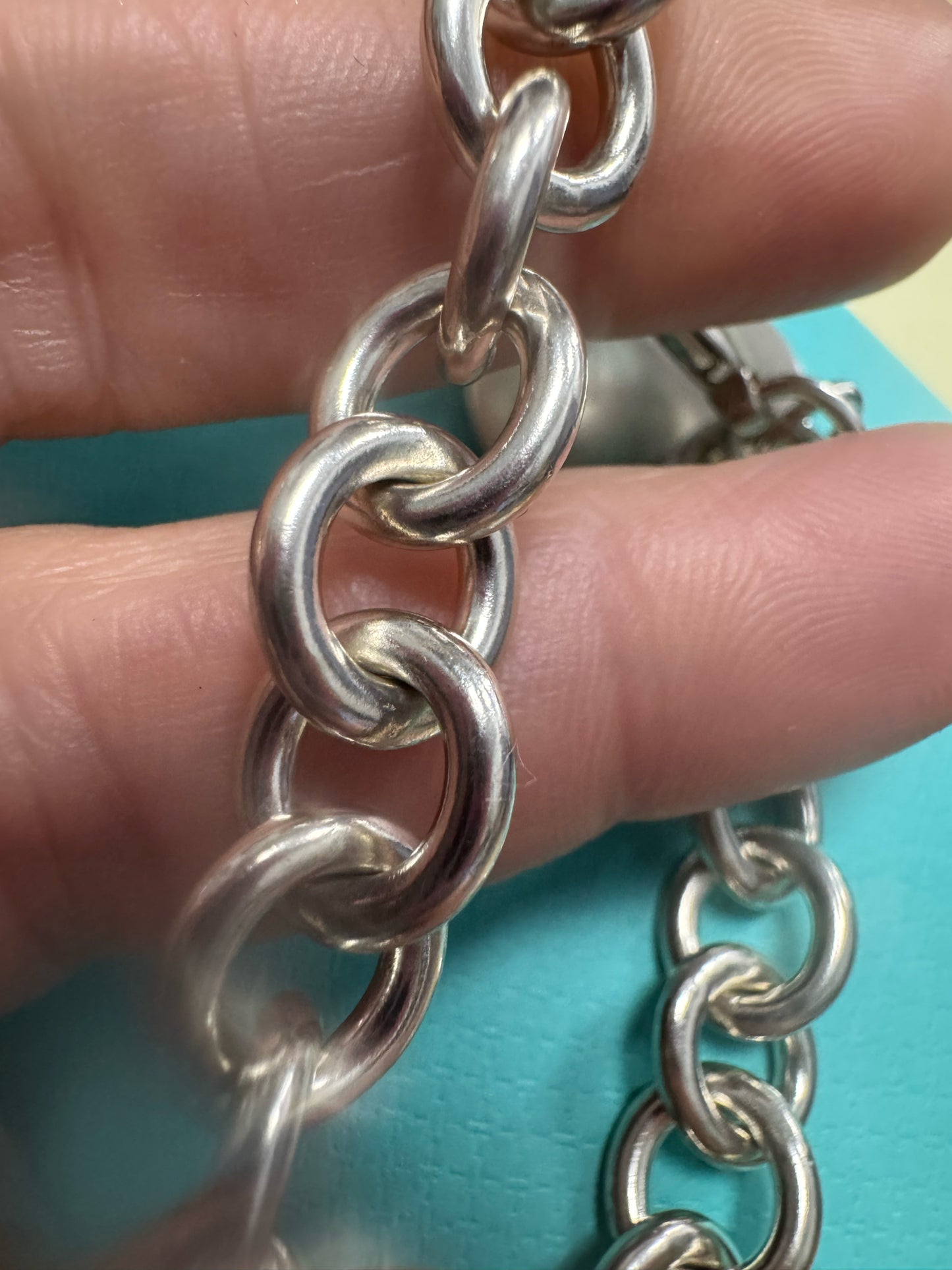 Tiffany & Co. 8" Sterling Silver Round Tag Classic Bracelet w/ Box