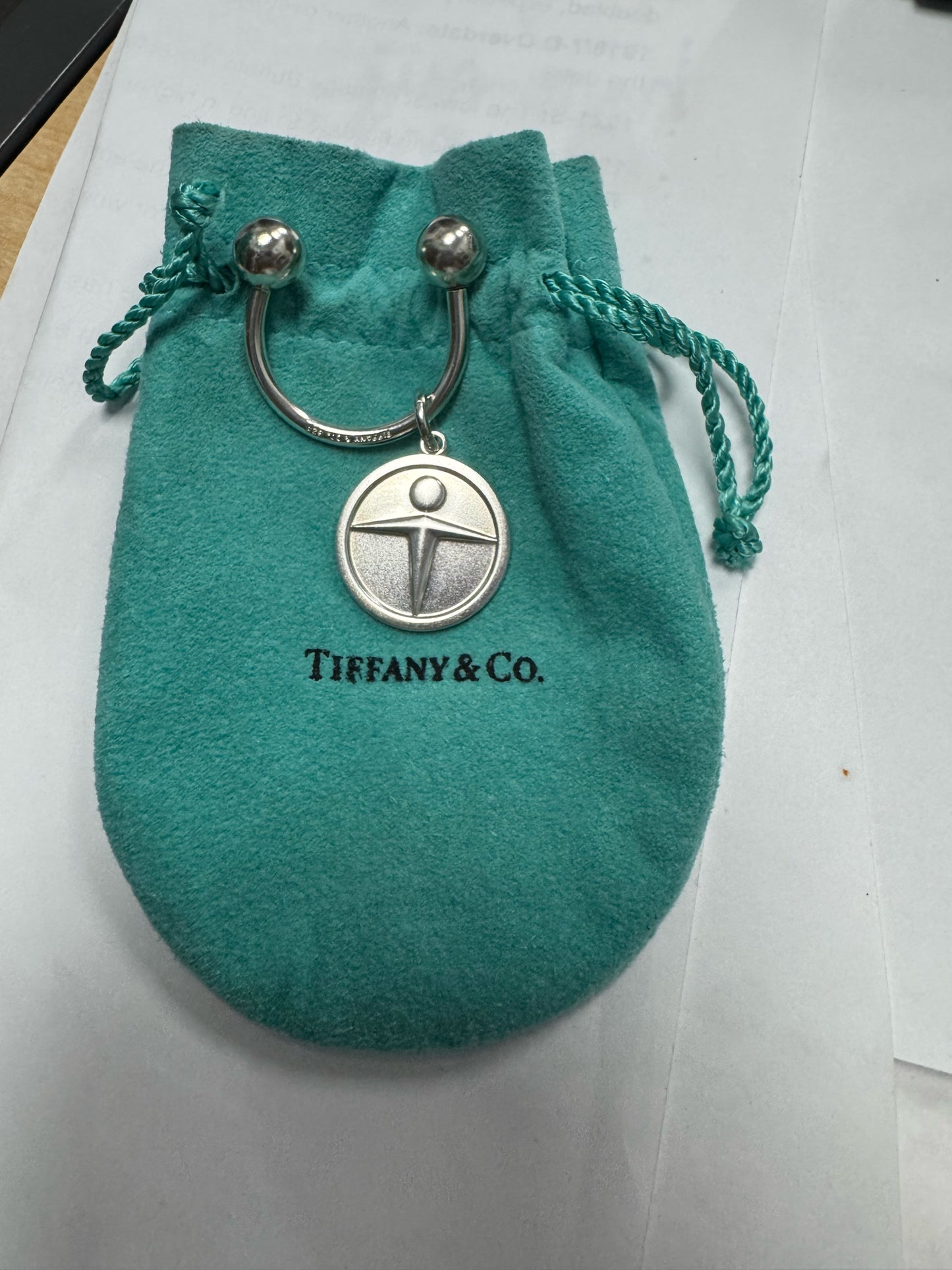 Tiffany & Co 925 Sterling Silver Horseshoe Key Ring Manpower Logo Screw Off Ball