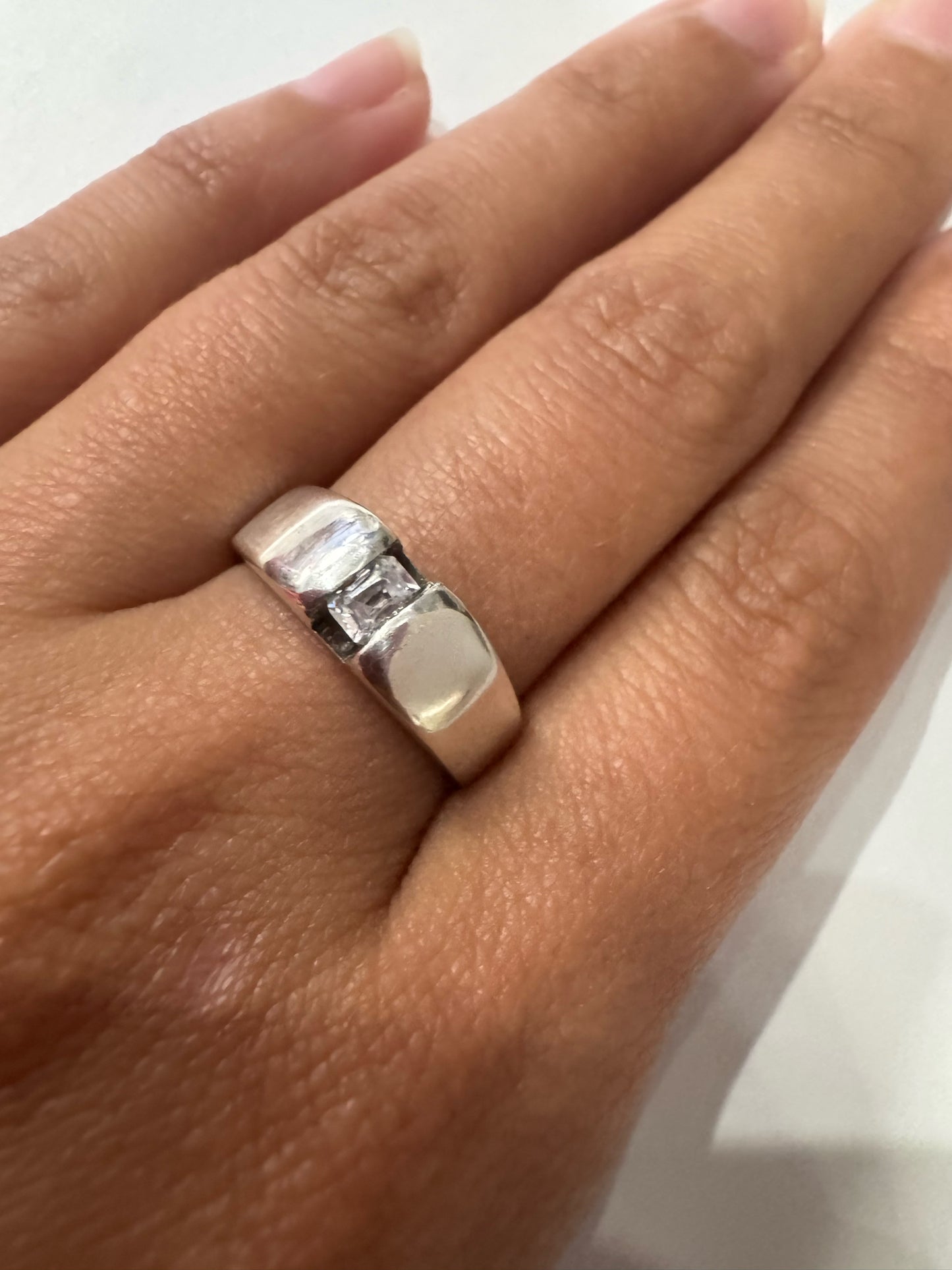 James Avery Sterling Silver Band Ring Size 6.25 Emerald Cut Cubic Zirconia CZ