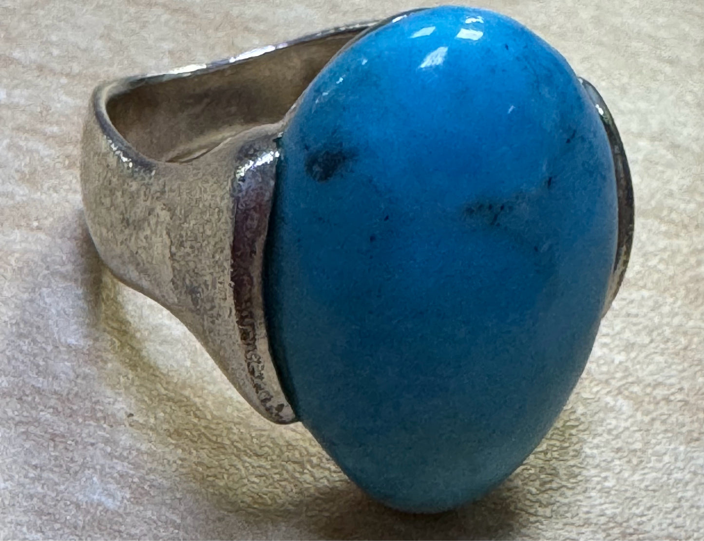 Chunky Vintage Artisan Barse Sterling Silver Turquoise Ring Size 7.5 Wavy