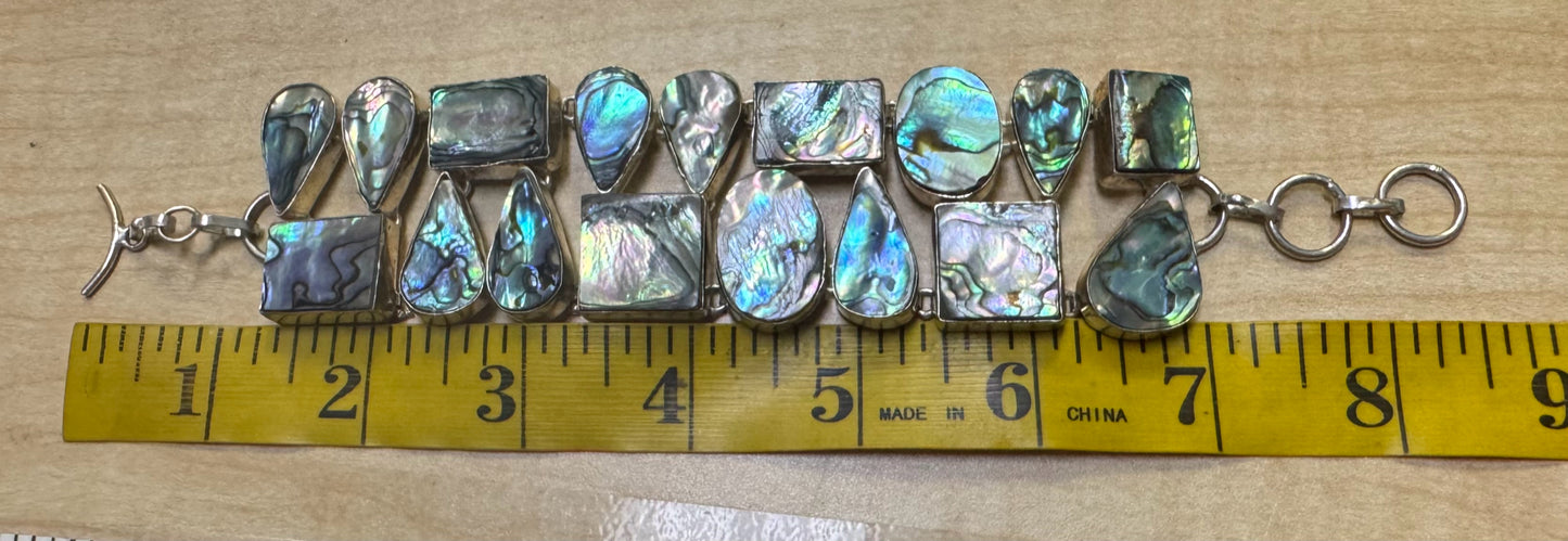 Sterling Silver Abalone Bracelet 1.5" Wide Chunky Toggle 7.25" - 8.5"