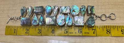 Sterling Silver Abalone Bracelet 1.5" Wide Chunky Toggle 7.25" - 8.5"