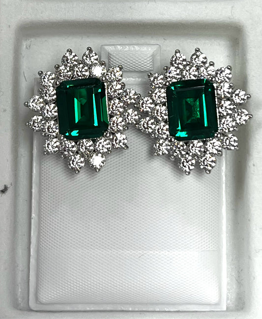 Sterling Silver Clip On Earrings Green CZ