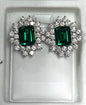 Sterling Silver Clip On Earrings Green CZ