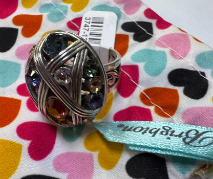Brighton Grateful Heart Multicolor Rhinestones Silver Tone Ring Size 7
