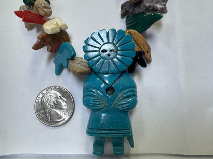 Vintage Native American 32" Fetish Carved Animals Turquoise Kurchina