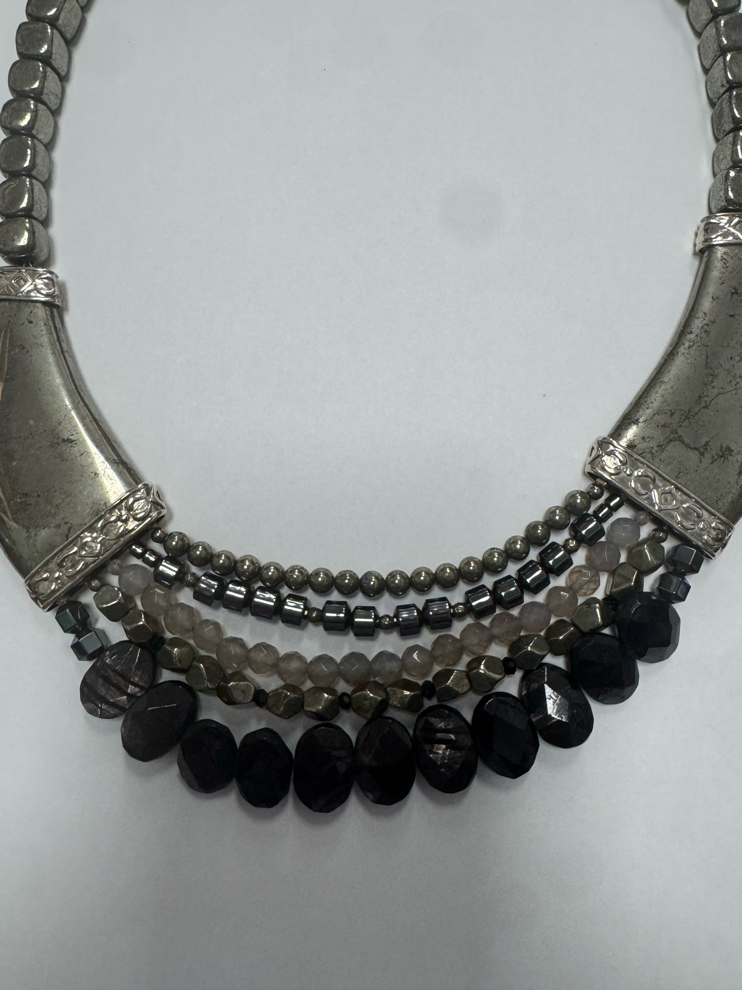 RETIRED Silpada Grandeur Necklace Sterling Statement Pyrite Hematite Quartz 925