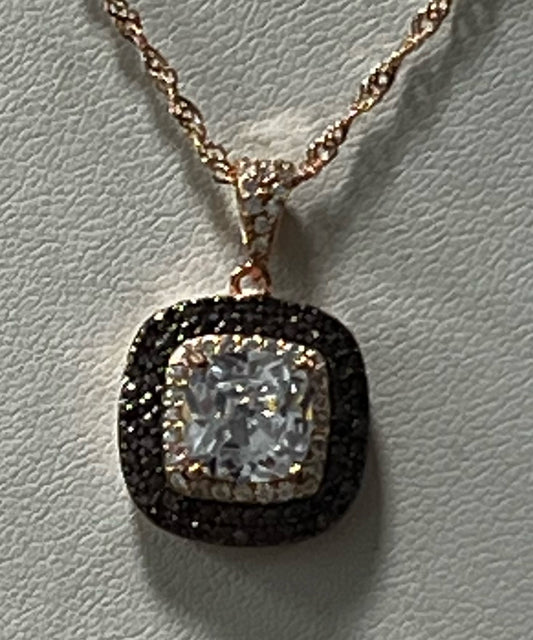 Rose Gold Over Sterling Silver CZ Pendant Necklace Chain New JTV
