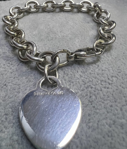 Tiffany & Co. 925 Sterling Silver Heart Tag Charm Link 7.25" Bracelet