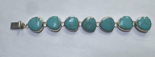 925 Sterling Silver Chunky  Bracelet Turquoise 7.75" Long Heavy 60 grams