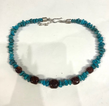 Jay King DTR Miine finds Turquoise Amber 20" -22" necklace 925 Sterling Silver