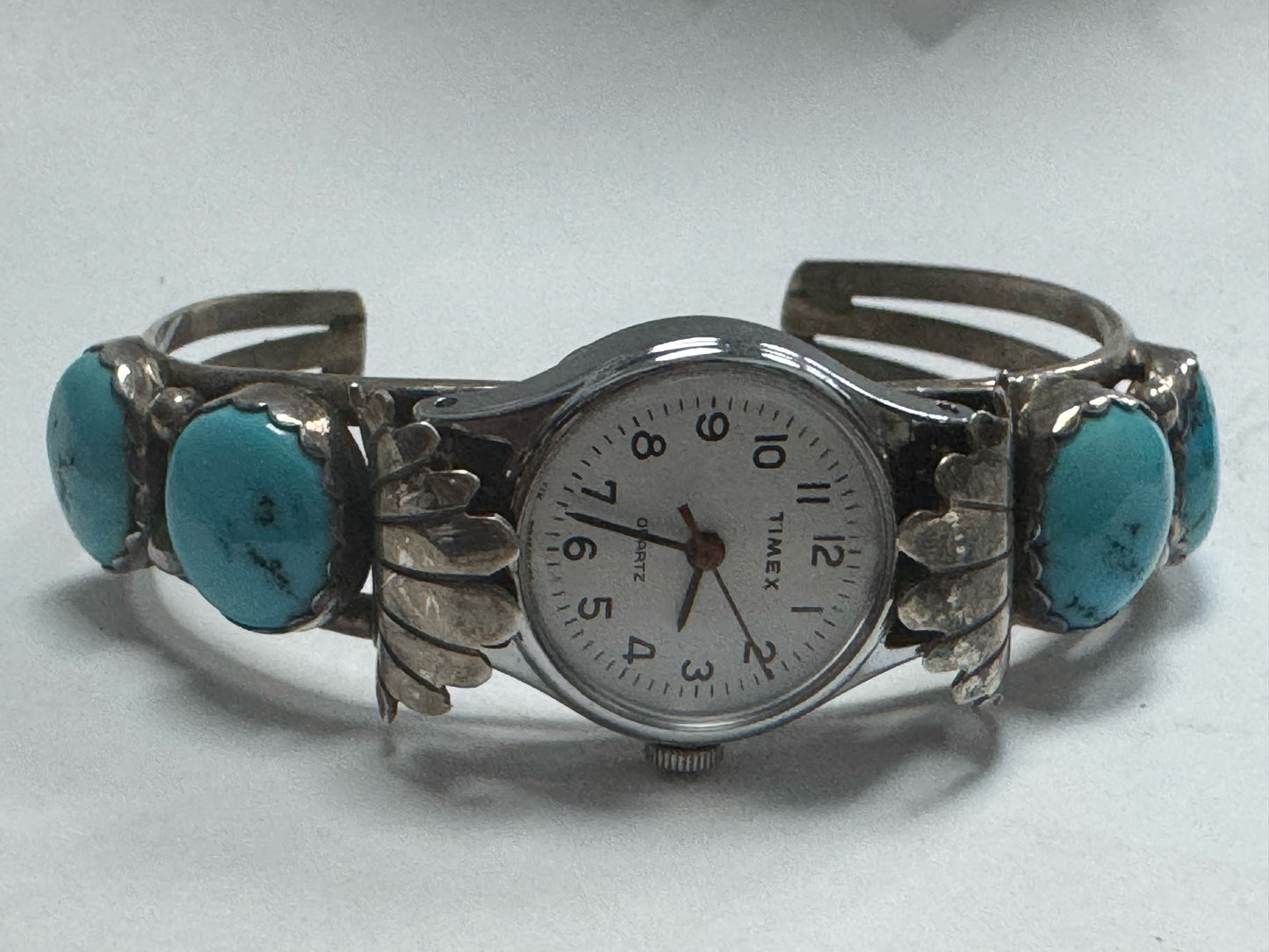 Sterling Silver Turquoise Timex Cuff Watch w/ New Battery