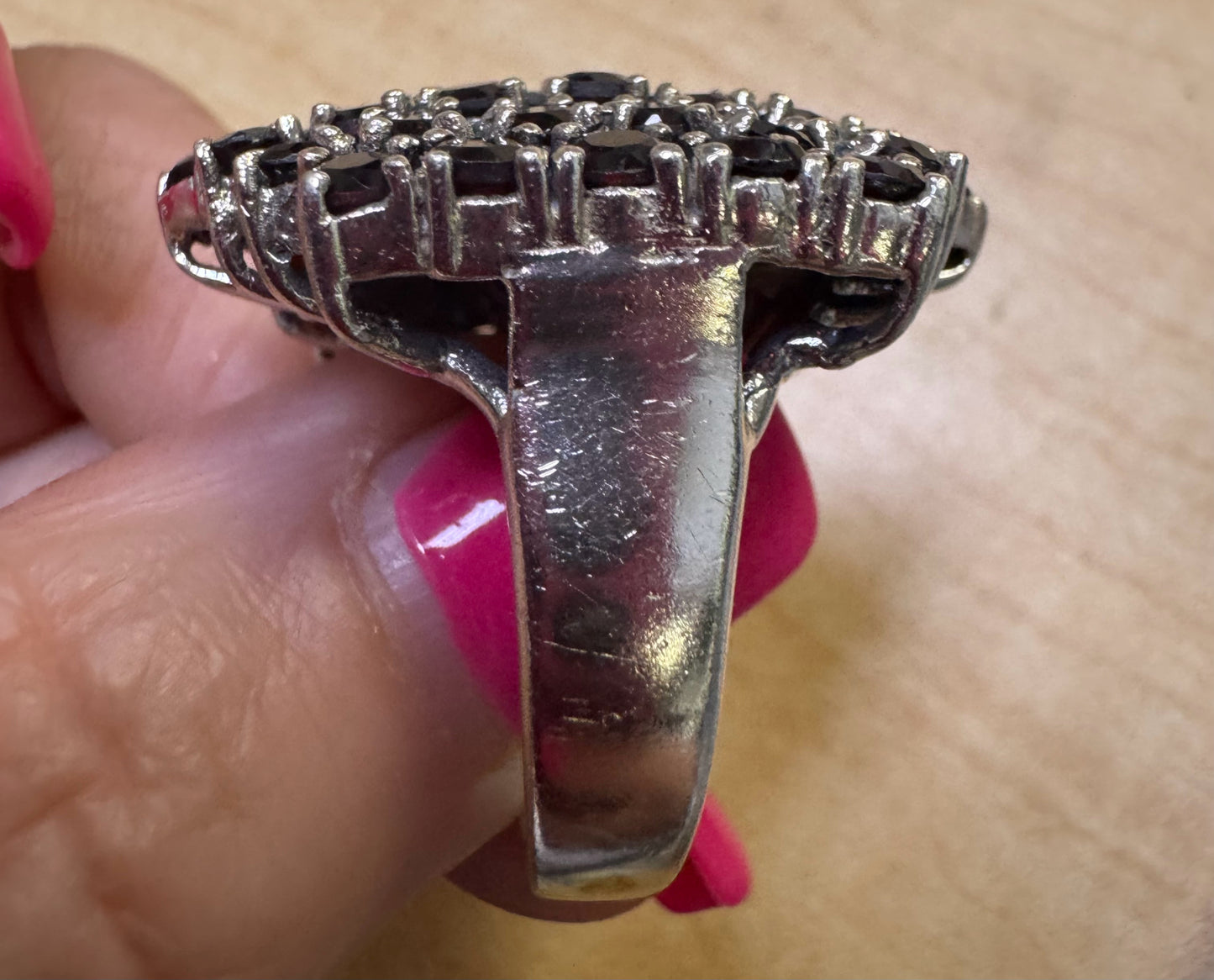 Vintage Massive Sterling Silver Garnet Ring 1.3" x 1.08" Large Heavy 23g Size 9