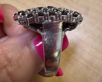 Vintage Massive Sterling Silver Garnet Ring 1.3" x 1.08" Large Heavy 23g Size 9