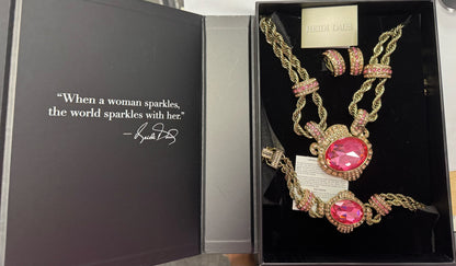 Heidi Daus Vol 2 Chain Of Events Pink Crystal Set Necklace Bracelet Earrings