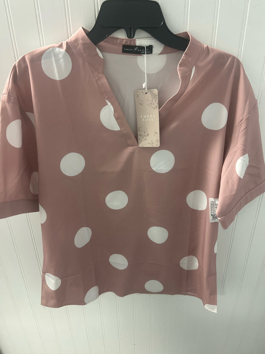 Brown Polka Dots Emery Rose NEW Short Sleeve Shirt Women's