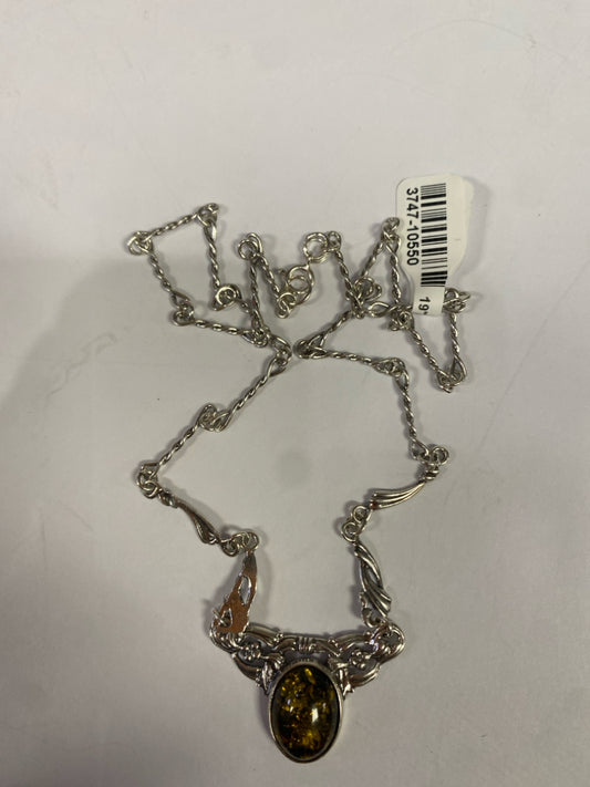 19" Sterling Silver Baltic Amber Necklace Gothic Style