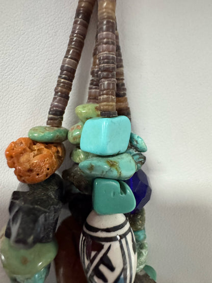 Vintage Native American Sterling Silver 4 Strand Heavy 28-32" Turquoise Necklace