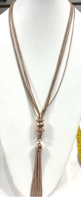 QVC Joan Rivers Polished Tassel Long Necklace 32" - 35" Adj Copper Rose Color