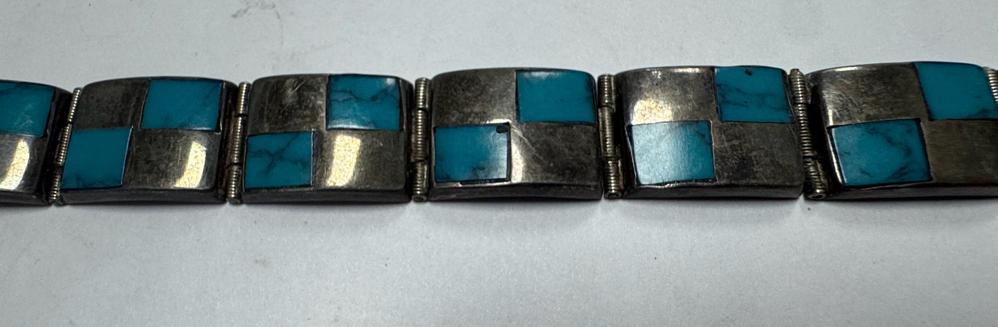 Fred Guerro Sterling Silver Turquoise Inlaid 7" Bracelet Native American Navajo