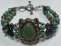 Carolyn Pollock Sterling Silver & Brass Green Turquoise Bracelet 7.5" - 8"