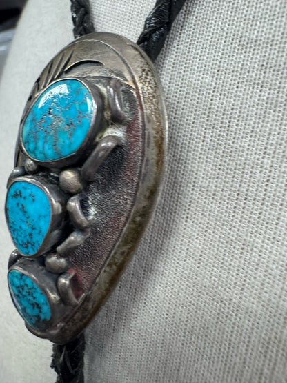 Bennett Pat Pend 2.5" x 1.5" Bolo Tie Turquoise Navajo Native American
