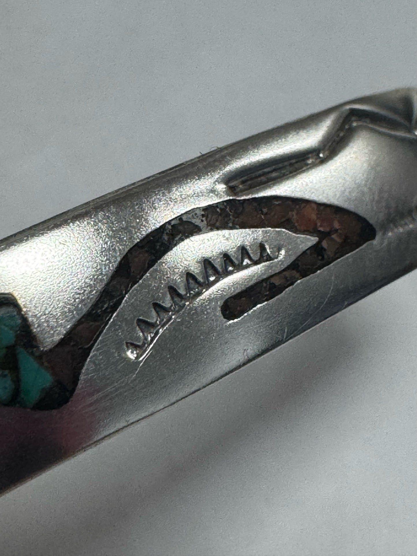 Sterling Silver Gibson Gene Navajo Cuff  Turquoise Coral Inlay Bracelet