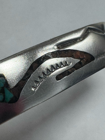 Sterling Silver Gibson Gene Navajo Cuff  Turquoise Coral Inlay Bracelet