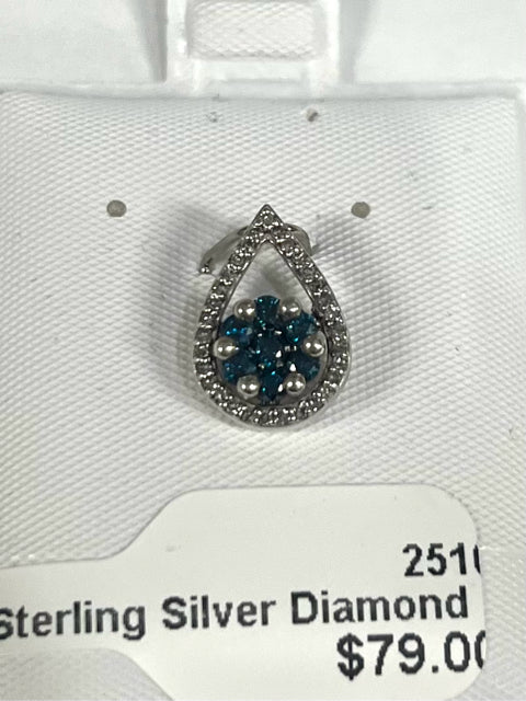 Sterling Silver Blue Diamond Pendant