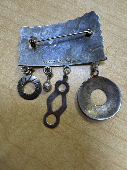 Vintage Taxco Sterling Silver Brooch Pin Dangles Tv-52 Mexico