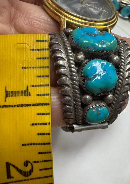 Robert Bernice Leekya Kingman Turquoise Sterling silver watch band tips RLB Zuni