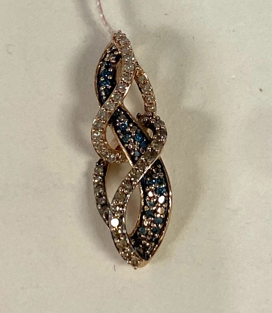 10k Rose Gold Diamond Pendant Black Diamonds .90" x .31"