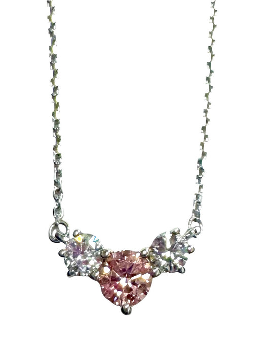 14k White Gold Lab Created Pink & White Diamond Necklace Adj