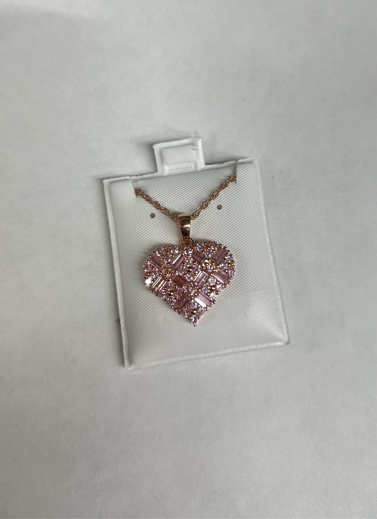Rose over Sterling CZ Heart Pendant & Chain New JTV