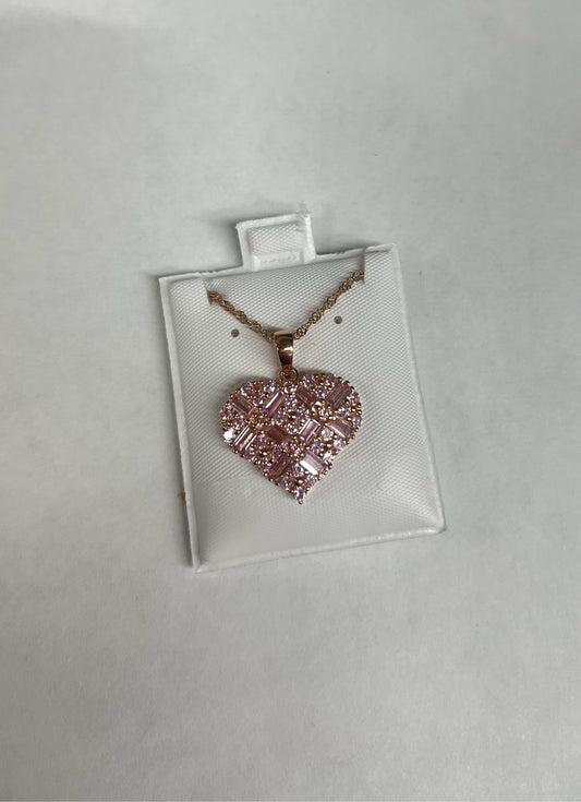Rose over Sterling CZ Heart Pendant & Chain New JTV