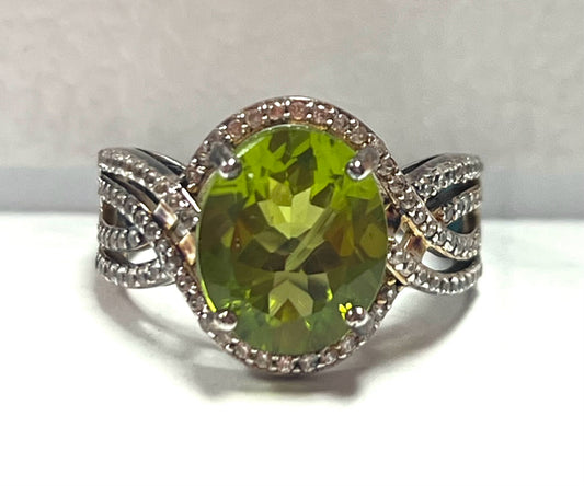 Sterling Silver Peridot & White Zircon Ring New w/ Tags JTV Size 8