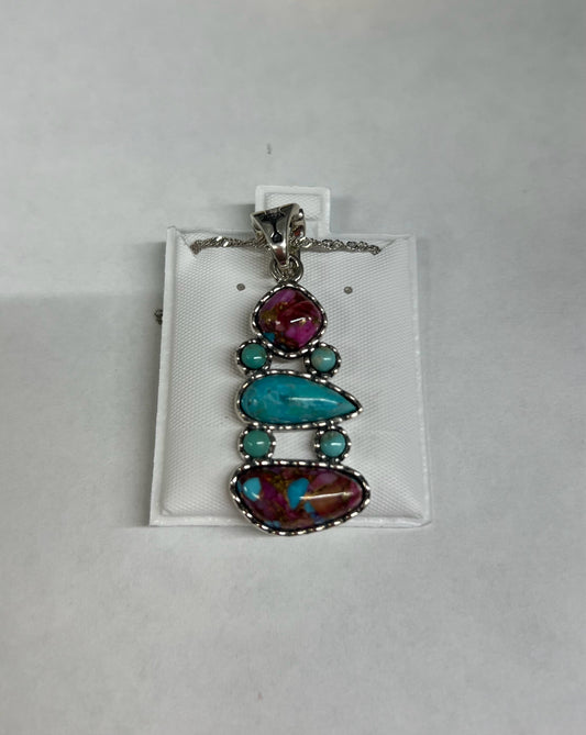 Sterling Silver Turquoise & Spiny Oyster Pendant & Necklace JTV New w/ Tags