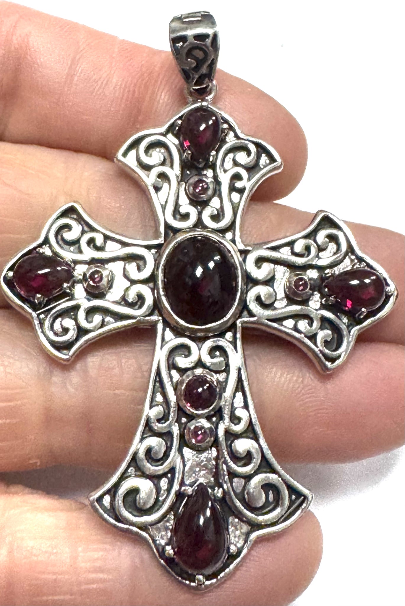 Sterling Silver Garnet Cross Pendant