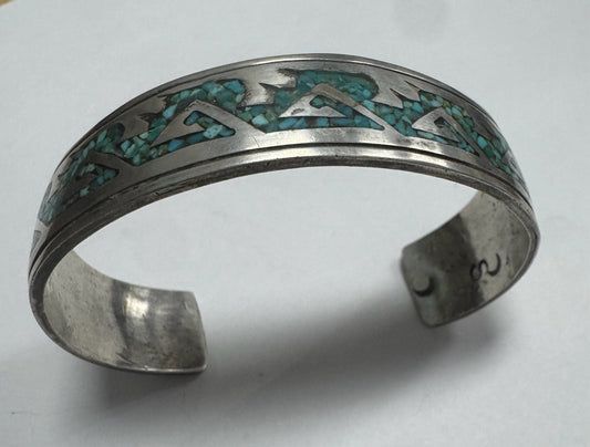 Tommy Singer Sterling Silver Mosaic Turquoise Native American Cuff  Bracelet