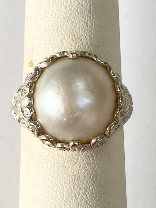 Sterling Silver Ring Pearl Size 9