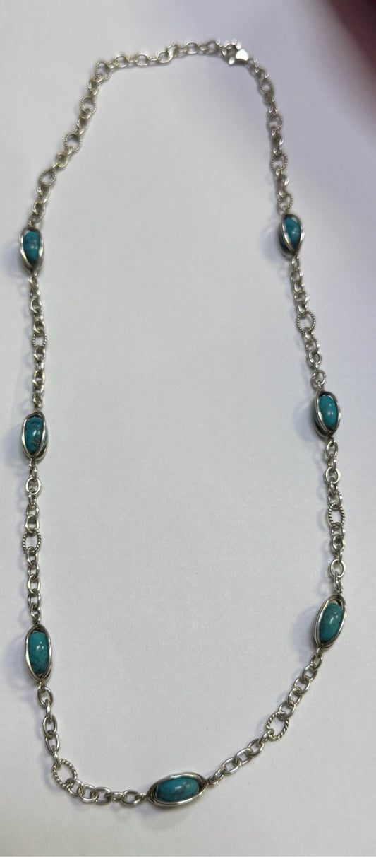 WHITNEY KELLY Necklace WK 925 China Sterling Silver Turquoise Necklace 26"