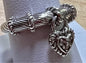 Judith Ripka Sterling Silver Diamonique Dangle Heart Charm Cable Ring Size 7.75