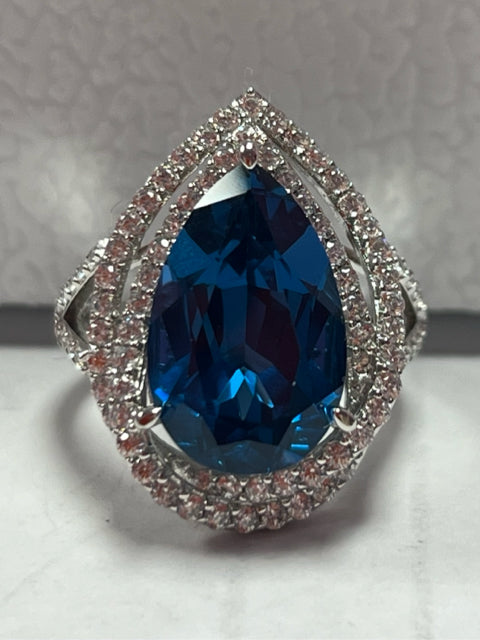 Sterling Silver Blue & White Simulant Ring JTV New w/ Tags Size 8