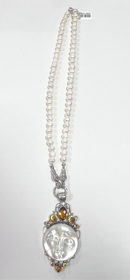 Sterling Silver Mother of Pearl Pendant & Pearl Necklace