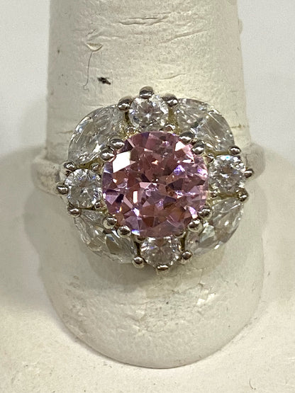 Sterling Ring Pink CZ Size 7.75