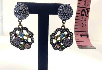 Heidi Daus Earrings Blue Dangle Drop 1.85" x 1"